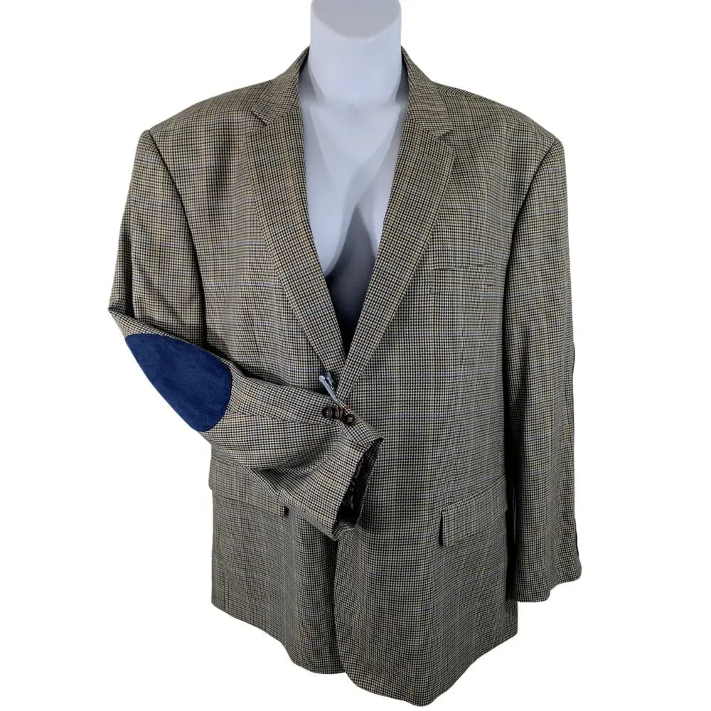 NWOT! AFAZZY! GORGEOUS BLACK, CREAM, GOLDEN TAN, BLUE MICROPLAID JACKET! 54R